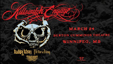 Promotional Image with skull and text "Killswitch Engage, Buton Cummings Theatre, March 24, 2025"