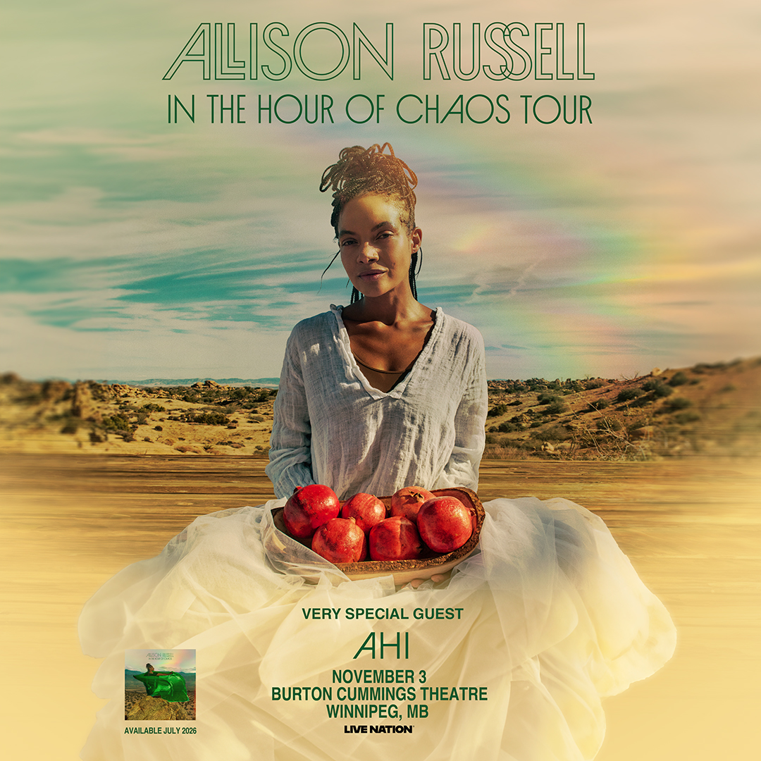 Promotional image of Allison Russell, Grammy-winning Americana and folk artist, performing live in Winnipeg at Burton Cummings Theatre
