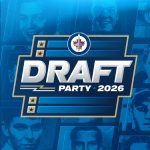 Winnipeg Jets Draft Party promotional poster featuring the Winnipeg Jets logo and event details, advertising a fan gathering to watch the NHL Draft with live coverage, music, and entertainment.