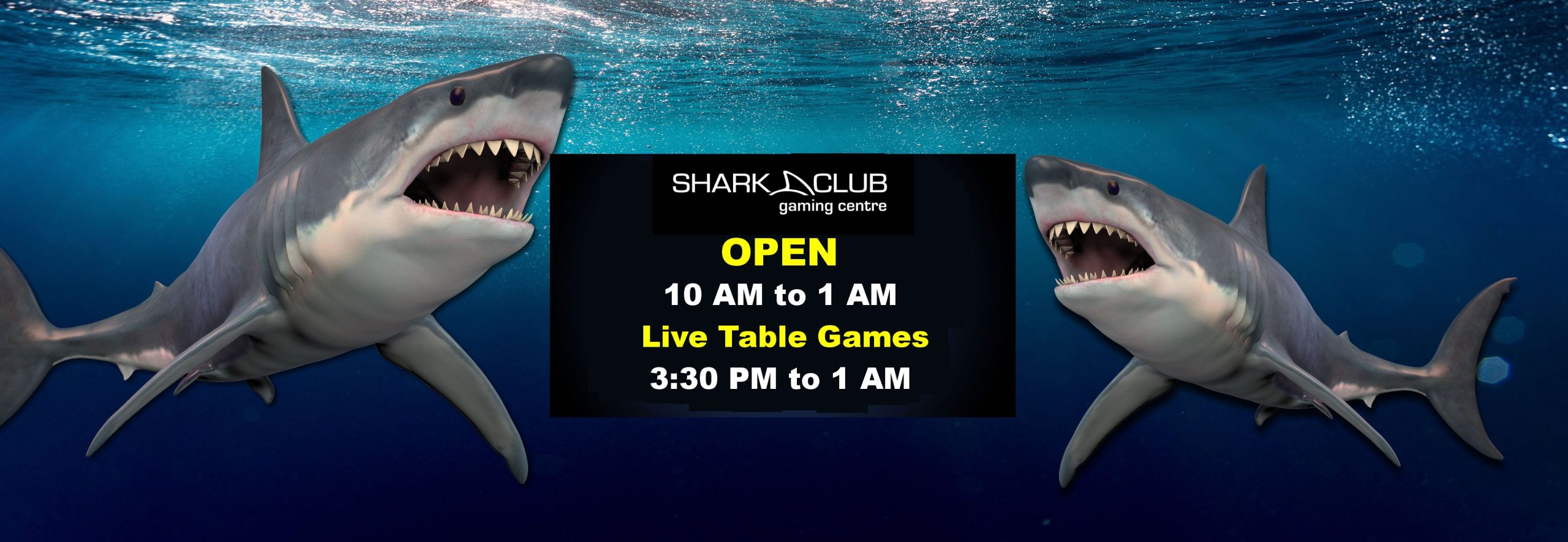 Shark Club gaming centre open 10 am to 1 am every day